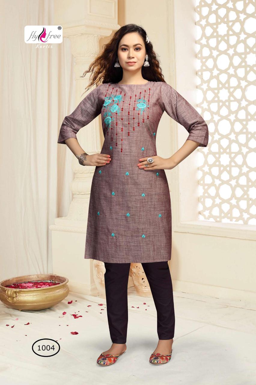 Fly Free Pyramid Heavy Latest Fancy Handloom Designer Emboridery Cotton Kurti With Pant Collection